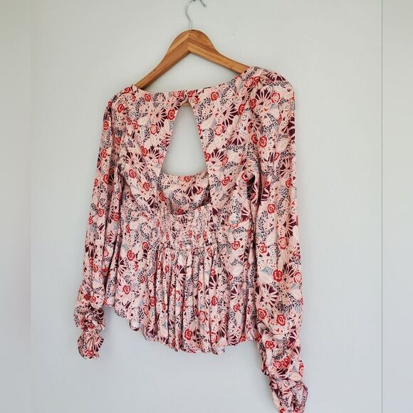 Free People Floral Long Sleeve Polyester Women's Top Key Hole Back Size XS - Picture 13 of 16